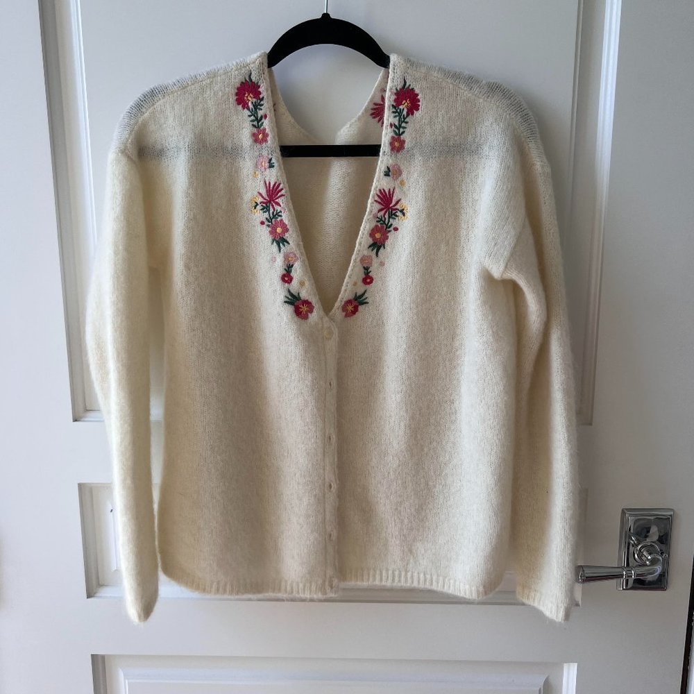 Sézane floral white cardigan